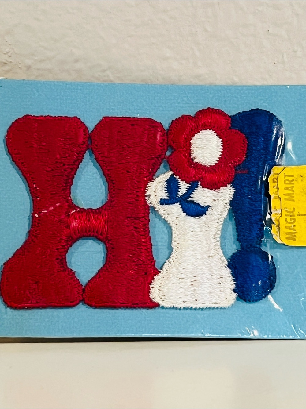 Vintage Hippie “Hi!” Emblem Patch Red, White, & Blue NOS Upcycle Embellish